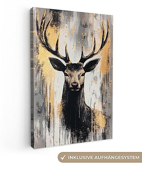 OneMillionCanvasses® Leinwandbild Abstrakt - Hirsch - Geweih - Gold, Fotodr günstig online kaufen