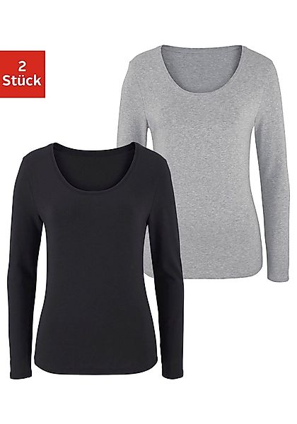 Vivance Langarmshirt "aus elastischer Baumwoll-Qualität", (2er-Pack) günstig online kaufen