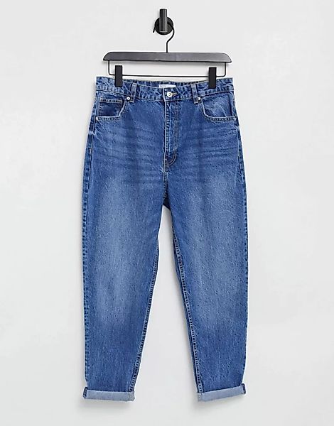 Bershka – Mom-Jeans aus Bio-Baumwolle in Mittelblau günstig online kaufen