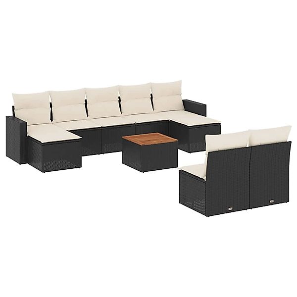 vidaXL 10-Tlg Garten-Sofagarnitur mit Kissen Schwarz Poly Rattan 3256651 günstig online kaufen
