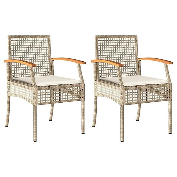 vidaXL Gartenstühle mit Kissen 2 Stk Beige Poly Rattan Akazienholz 366249 günstig online kaufen