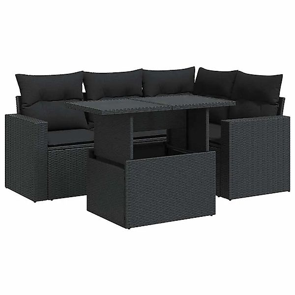 vidaXL 5-Tlg Garten-Sofagarnitur mit Kissen Schwarz Poly Rattan 3326306 günstig online kaufen