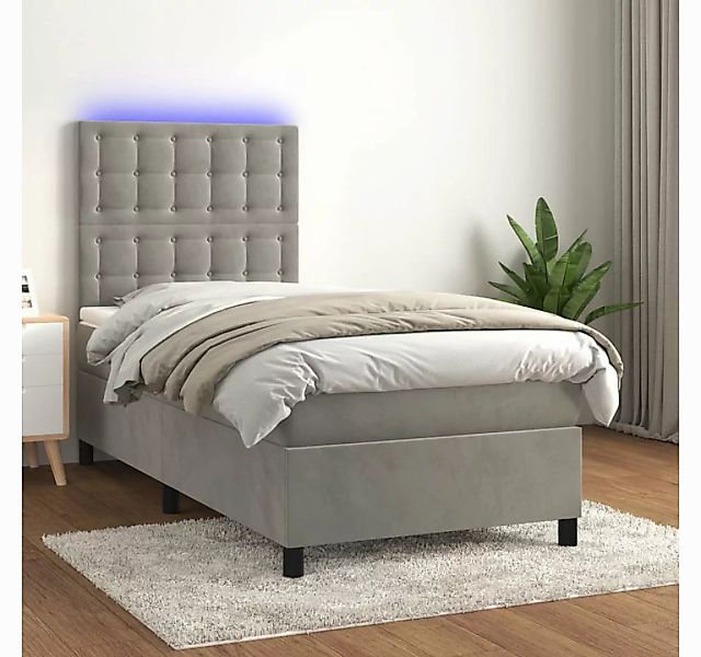 vidaXL Boxspringbett Boxspringbett mit Matratze LED Hellgrau 80x200 cm Samt günstig online kaufen