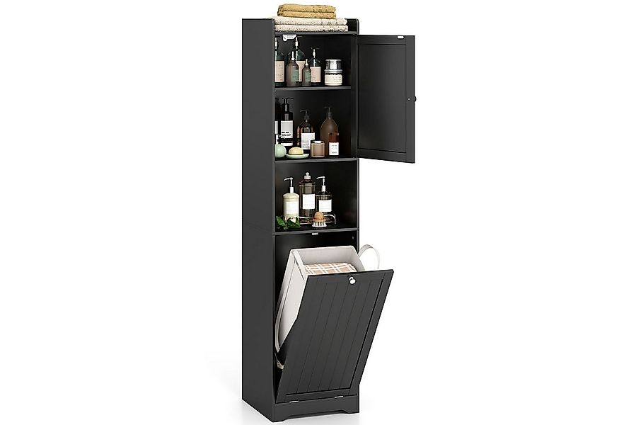 KOMFOTTEU Hochschrank Badezimmerschrank mit Wäschekorb & verstellbares Rega günstig online kaufen