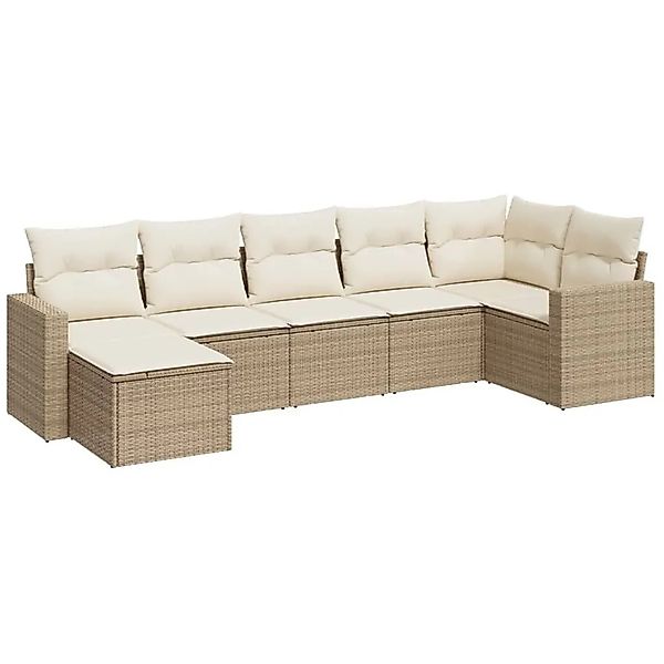 vidaXL 7-Tlg Garten-Sofagarnitur mit Kissen Beige Poly Rattan 3251615 günstig online kaufen