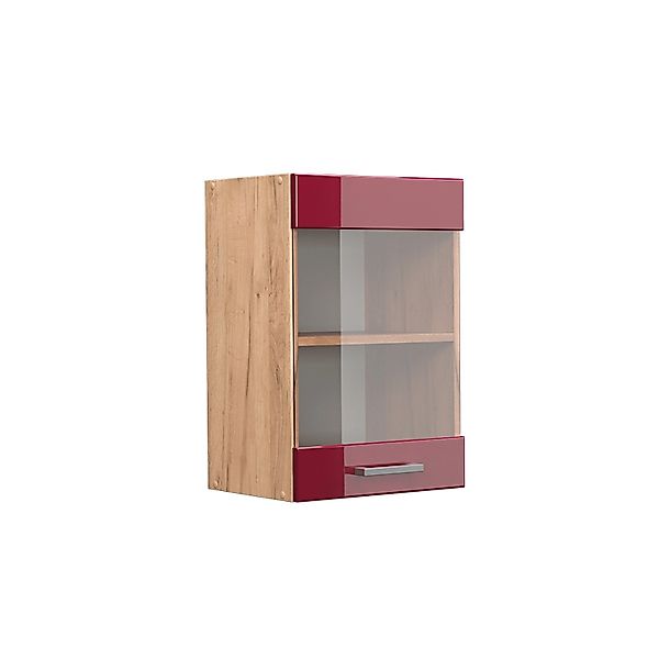 Vicco Küchenglasschrank R-Line Bordeaux Hochglanz/Goldkraft Eiche 40 cm günstig online kaufen