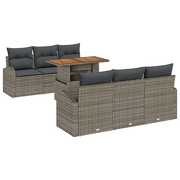 vidaXL Loungesofa 7-tlg. Garten-Essgruppe mit Kissen Grau Poly Rattan, 7 Te günstig online kaufen