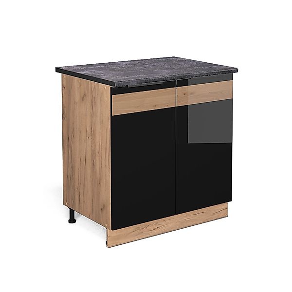 Vicco Spülenunterschrank Fame-Line Schwarz Eiche hochglanz/Goldkraft Eiche günstig online kaufen