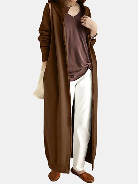 Lässige einfarbige Taschen Front Reißverschluss Kapuze Lange Jacke Kleid günstig online kaufen