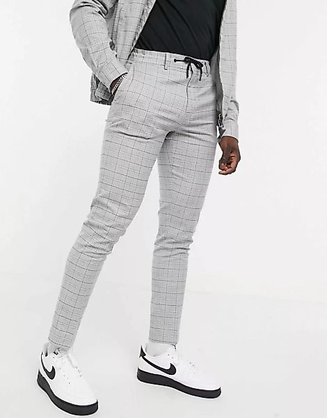 ASOS DESIGN – Elegante, schmal geschnittene Hose in Grau meliertem Karomust günstig online kaufen