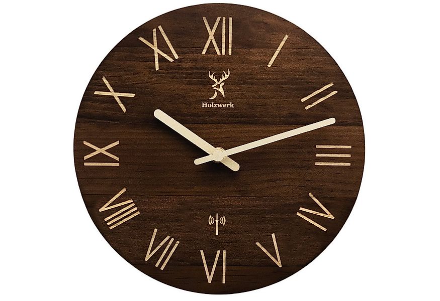 Holzwerk Funkwanduhr LAUENAU (FUNK) Holz Wanduhr (40 cm Ø, Nahezu lautloses günstig online kaufen