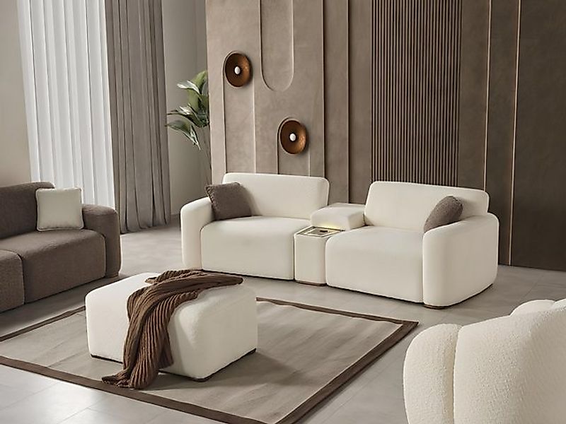 JVmoebel Sofa Sofa-Set Sofa 4 Sitzer Puff Weiß Polstersofa Sofagarnitur Woh günstig online kaufen