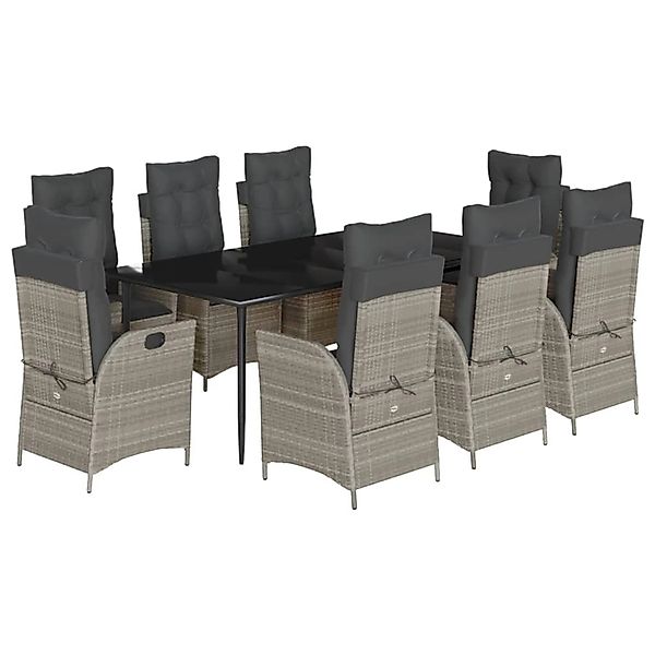 vidaXL 9-Tlg Garten-Essgruppe mit Kissen Hellgrau Poly Rattan 3213283 günstig online kaufen