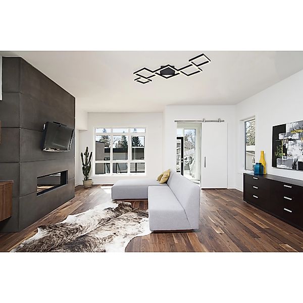 Globo LED-Deckenleuchte Kurio 1-flammig Schwarz matt 1200 x 600 x 60 mm günstig online kaufen