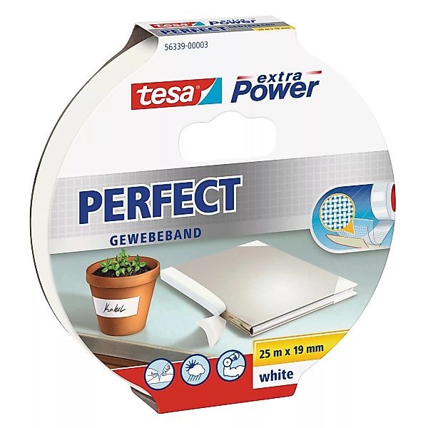 Tesa Extra Power Perfect Gewebeband Weiß 25 m x 19 mm günstig online kaufen