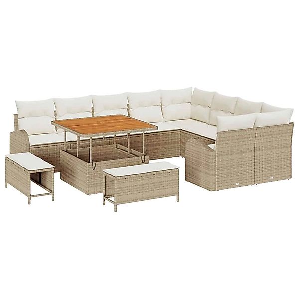 vidaXL Garten-Sofa-Set mit Kissen 12-Tlg Beige Poly Rattan 3362426 günstig online kaufen