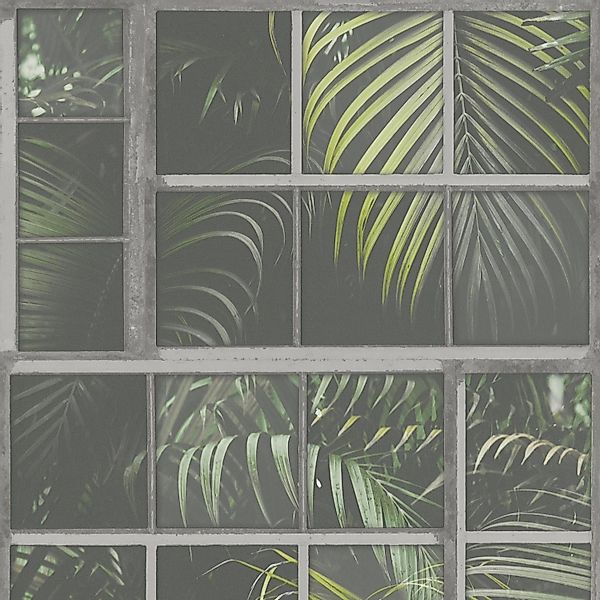 Bricoflor Palmen Tapete in Grau und Grün Dschungel Vliestapete für Wohnzimm günstig online kaufen