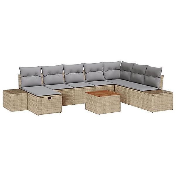 vidaXL Loungesofa 9-teiliges Garten-Sofa-Set mit Kissen Beige Poly Rattan, günstig online kaufen