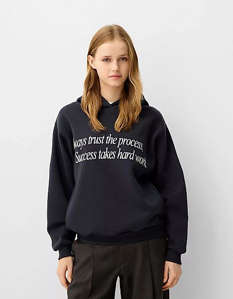 Bershka Hoodie Mit Print Damen L Dunkelgrau günstig online kaufen