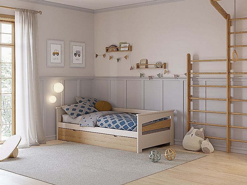 Ausziehbett - 2 x 90 x 190 cm - MDF - Holzfarben & Beige - LURAVO günstig online kaufen