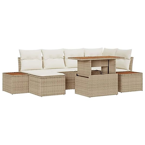 vidaXL Garten-Sofa-Set mit Speicher 7-Tlg Beige Poly Rattan 3358825 günstig online kaufen