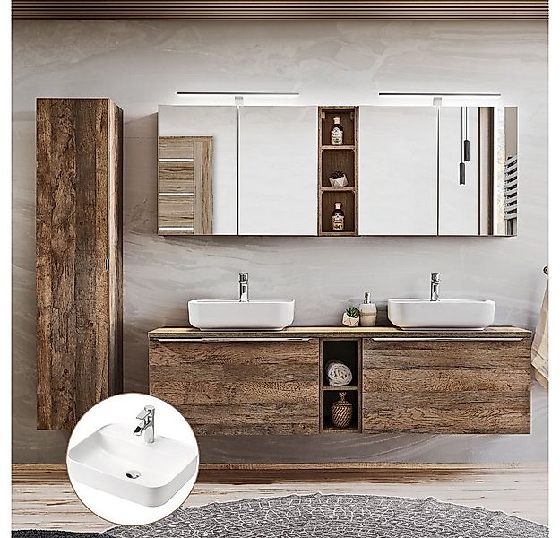 Lomadox Badmöbel-Set PUEBLA-56, (Spar-Set, 12-St), Eiche Doppelwaschtisch K günstig online kaufen