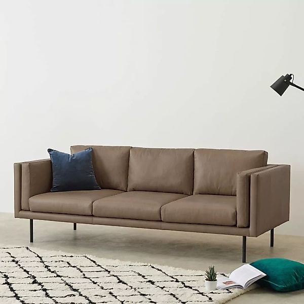Savio 3-Sitzer Sofa, Leder in dunklem Graubraun - MADE.com günstig online kaufen