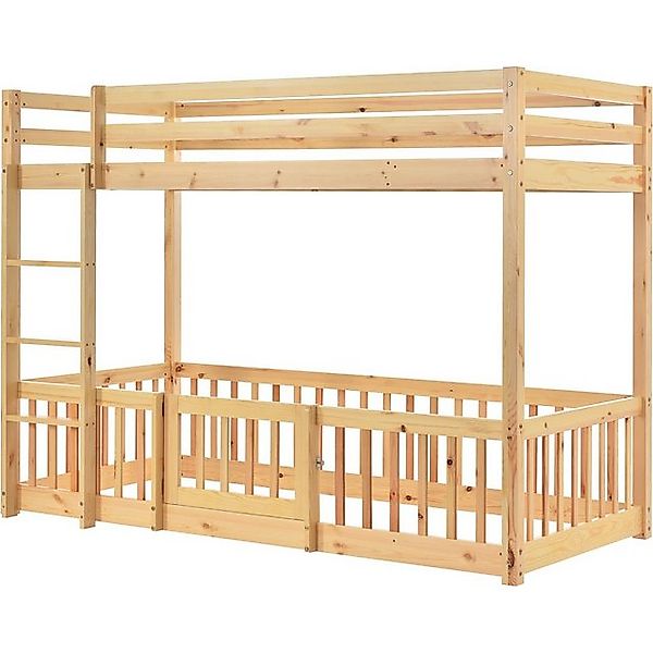 KLAM HOME Kinderbett Kiefer Massivbett Etagenbett mit Treppe (Set, Hausbett günstig online kaufen