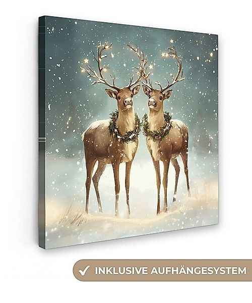 OneMillionCanvasses® Leinwandbild Weihnachtszauber - Winterwald - Rentier, günstig online kaufen