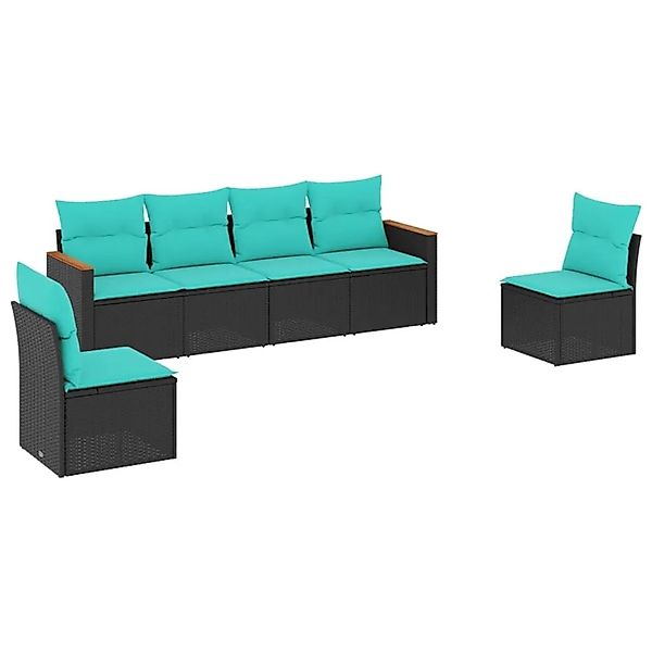 vidaXL 6-Tlg Gartensofa-Set mit Kissen Schwarz Polyrattan 3225861 günstig online kaufen