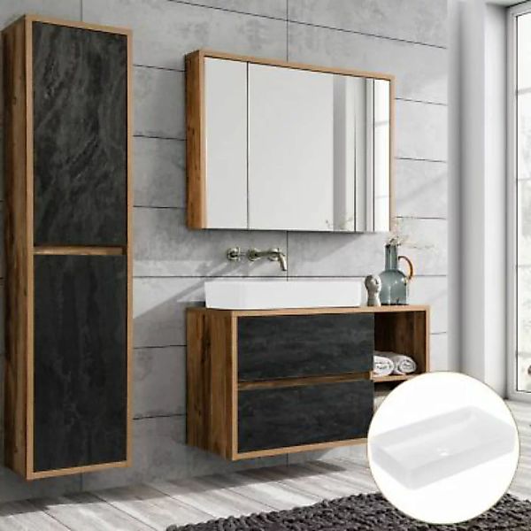 Lomadox Badezimmermöbel Set mit Keramik-Waschtisch HARLOW-56 Eiche mit Beto günstig online kaufen