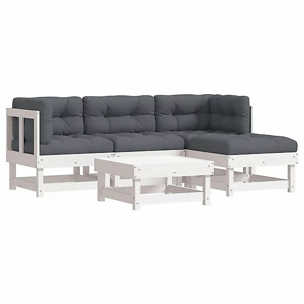 vidaXL 5-tlg Garten-Lounge-Set mit Kissen Weiß Massivholz Modell 1 günstig online kaufen