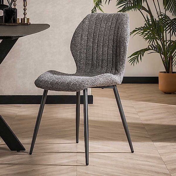 Polsterstühle Esszimmer Grau aus Boucle Stoff Gestell aus Metall (4er Set) günstig online kaufen