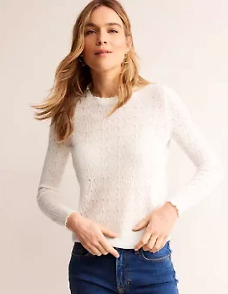Flauschiger Herz-Pointelle-Pullover Damen Boden, Warmes Naturweiß günstig online kaufen