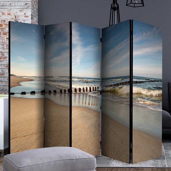 Fotomotiv Paravent in Beige und Blau Strand und Meer günstig online kaufen