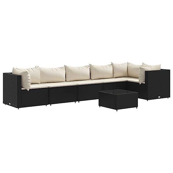 vidaXL 7-Tlg Garten-Lounge-Set mit Kissen Schwarz Poly Rattan 3308112 günstig online kaufen