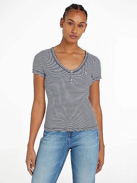 Tommy Jeans V-Shirt TJW SLIM HENLEY STRIPE V-NECK SS im Streifendesign günstig online kaufen
