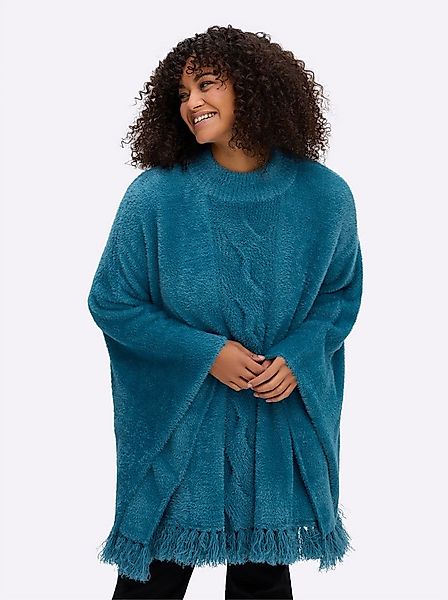 Sheego Strickponcho Poncho Ärmellos Jersey, Zopfmuster Länge ca. 76 cm günstig online kaufen