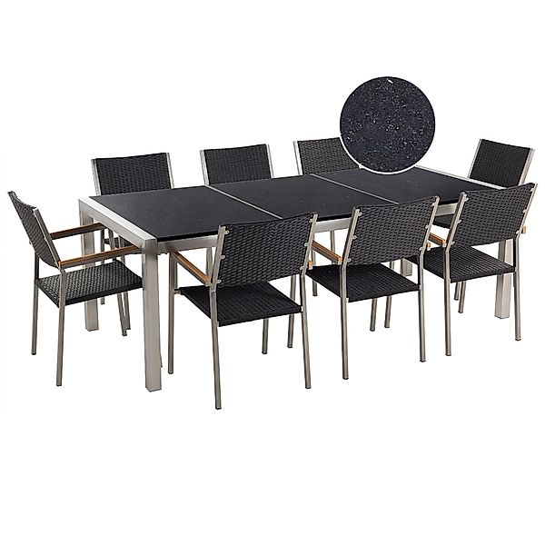 Beliani Gartentisch Set GROSSETO Schwarz Silber 100x220x87 günstig online kaufen