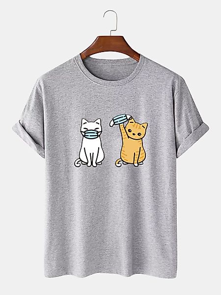 Herren 100% Baumwolle Fun Katze Bedrucktes Casual T-Shirt günstig online kaufen