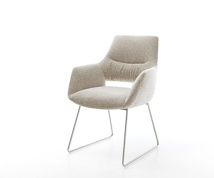 Esszimmerstuhl Yago-Flex mit Armlehnen Webstoff Soft Beige Kufengestell Ede günstig online kaufen