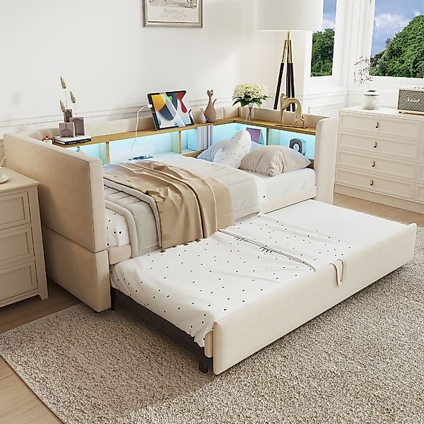 Merax Daybett (Einzelbett/Doppelbett), Polsterbett mit Ausziehbett, günstig online kaufen