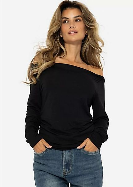 SASSYCLASSY Longshirt Langärmliges Shirt mit femininen Raffungen Figurbeton günstig online kaufen