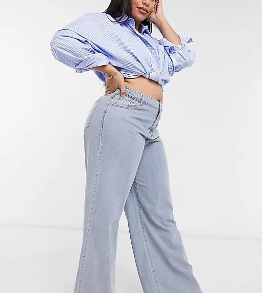 In The Style Plus x Megan McKenna – Jeans in Blau mit hoher Taille und weit günstig online kaufen