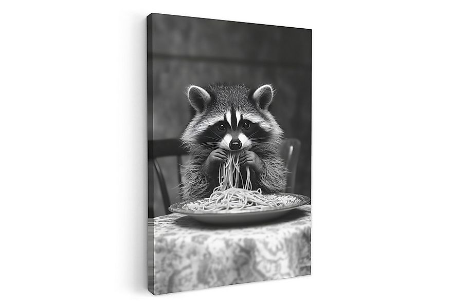 OneMillionCanvasses® Leinwandbild Waschbär - Niedlich - Pasta - Tischtuch - günstig online kaufen