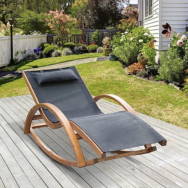 Outsunny Schaukelstuhl Gartenliege Holz Lounge schwarz   Aosom günstig online kaufen