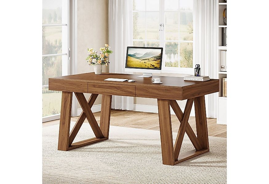Tribesigns Schreibtisch 140 cm mit Schublade - Retro Brauner Computertisch günstig online kaufen