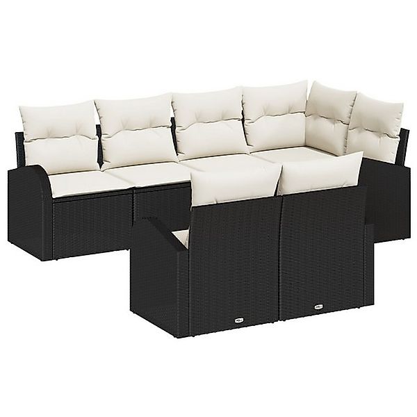 vidaXL Loungesofa 7-teiliges Garten Sofa Set mit Kissen Schwarz Poly Rattan günstig online kaufen