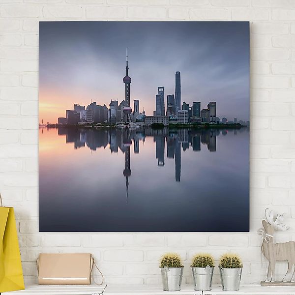 Leinwandbild Architektur & Skyline - Quadrat Shanghai Skyline Morgenstimmun günstig online kaufen