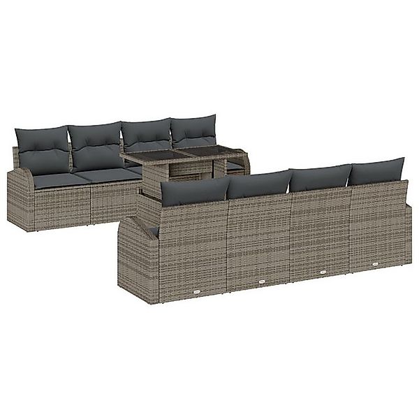 vidaXL Loungesofa 9-tlg. Garten-Sofagarnitur mit Kissen Grau Poly Rattan, 7 günstig online kaufen